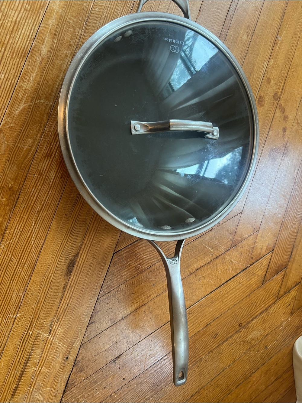 Calphalon Stainless Fry Pan with Glass Lid - Black and Silver
